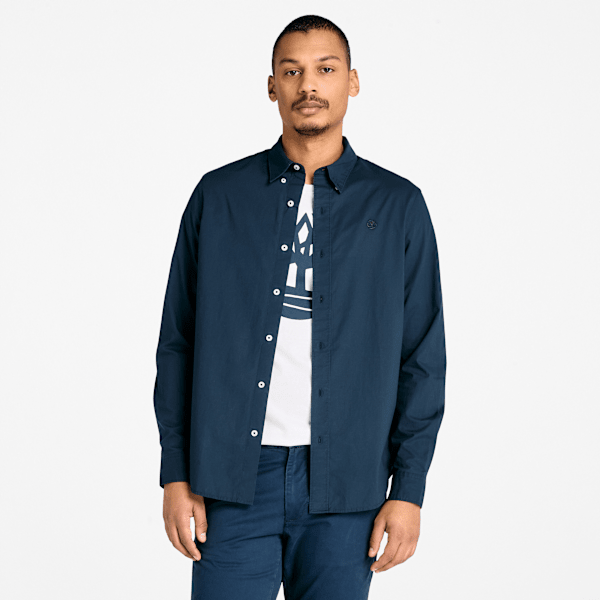 Timberland - Long-Sleeve Stretch Poplin Shirt for Men in Dark Blue, Man, Blue, Size: 3XL