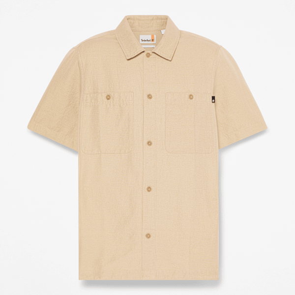 Timberland - Kurzärmeliges Utility-Hemd aus Baumwoll-Leinenmischung für Herren in Beige, Herren, Beige, Größe: S