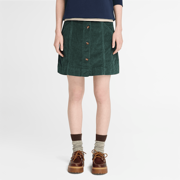 Washed Corduroy Skirt for Women in Dark Green