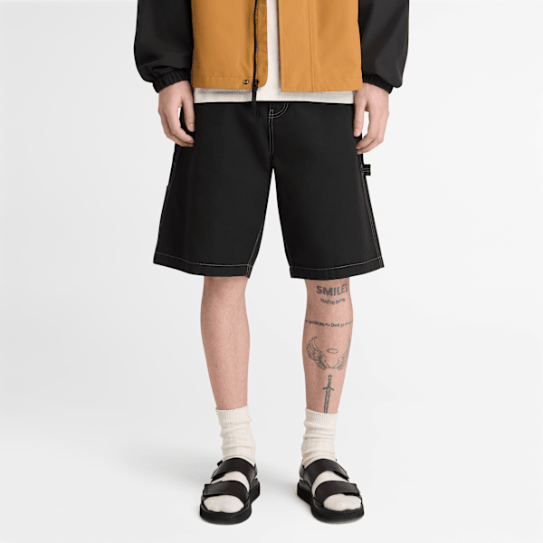 All Gender Washed Duck Canvas Carpenter Short in Black