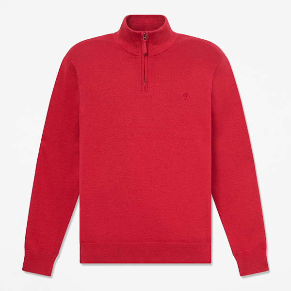 Timberland - Williams River Baumwollpullover mit Viertelreißverschluss für Herren in Rot, Herren, Rot, Größe: XL