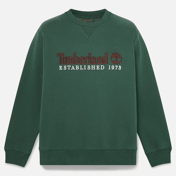 Timberland - Rundhals-Sweatshirt mit aufgesticktem „Established 1973"-Logo für Herren in Dunkelgrün, Herren, Grün, Größe: XL