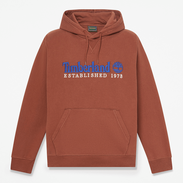 Established 1973 Embroidered Logo Hoodie for Men in Brown
