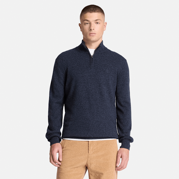 Jaffrey Wool Quarter-Zip Jumper for Men in Dark Blue