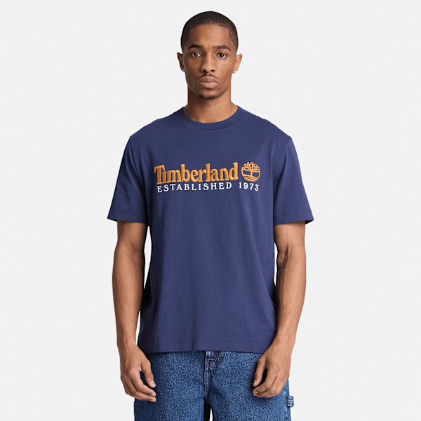 Established 1973 Embroidered Short-Sleeve T-Shirt for Men in Dark Blue