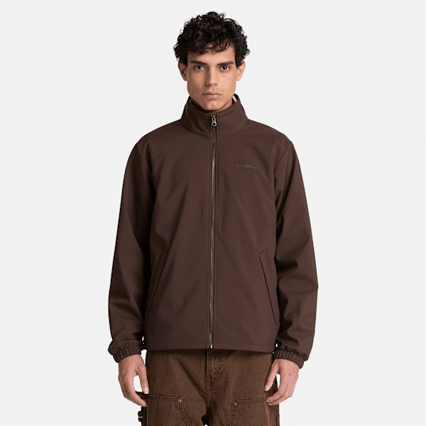 Windproof Full-Zip Softshell Jacket for Men in Dark Brown