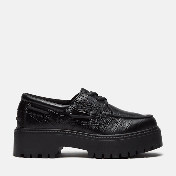Stone Street Platform Boat Shoe for Women in Black