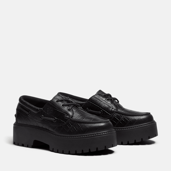 Stone Street Platform Boat Shoe for Women in Black