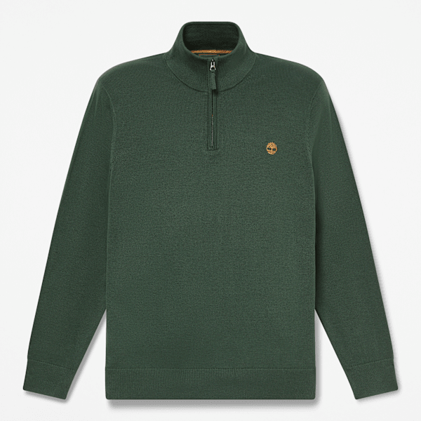 Timberland - Williams River Baumwollpullover mit Viertelreißverschluss für Herren in Dunkelgrün, Herren, Grün, Größe: M
