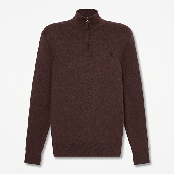 Timberland - Williams River Baumwollpullover mit Viertelreißverschluss für Herren in Dunkelbraun, Herren, Braun, Größe: 3XL