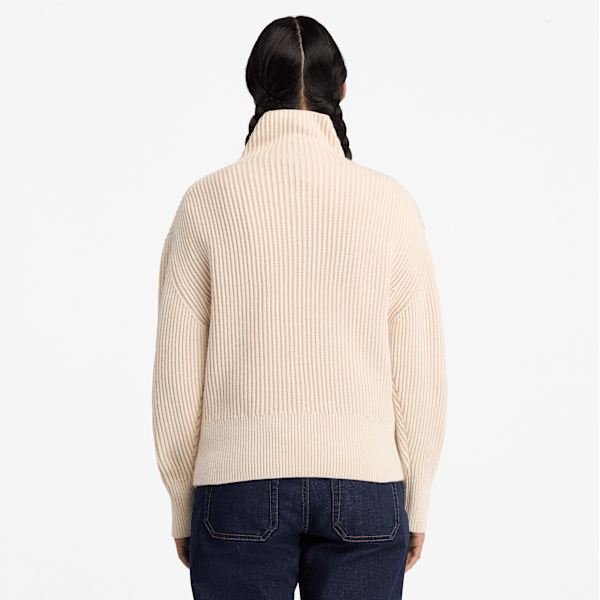 Chunky Quarter-Zip Jumper for Women in Beige