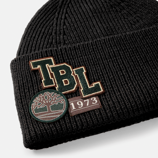Layered Patch Beanie for Men in Black