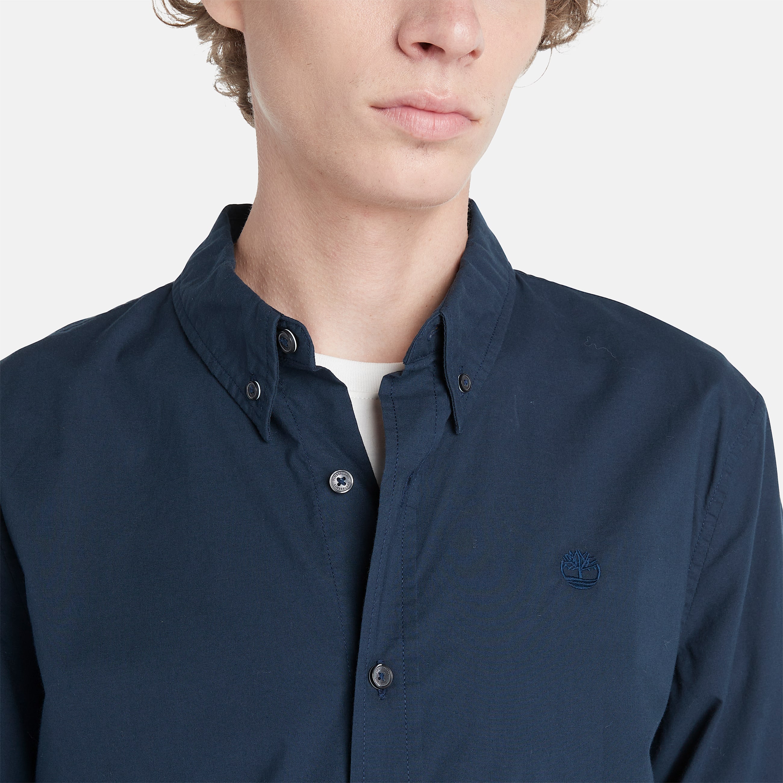 Chemise unie en popeline Saco River pour homme en bleu fonc TBL bleu ALT2