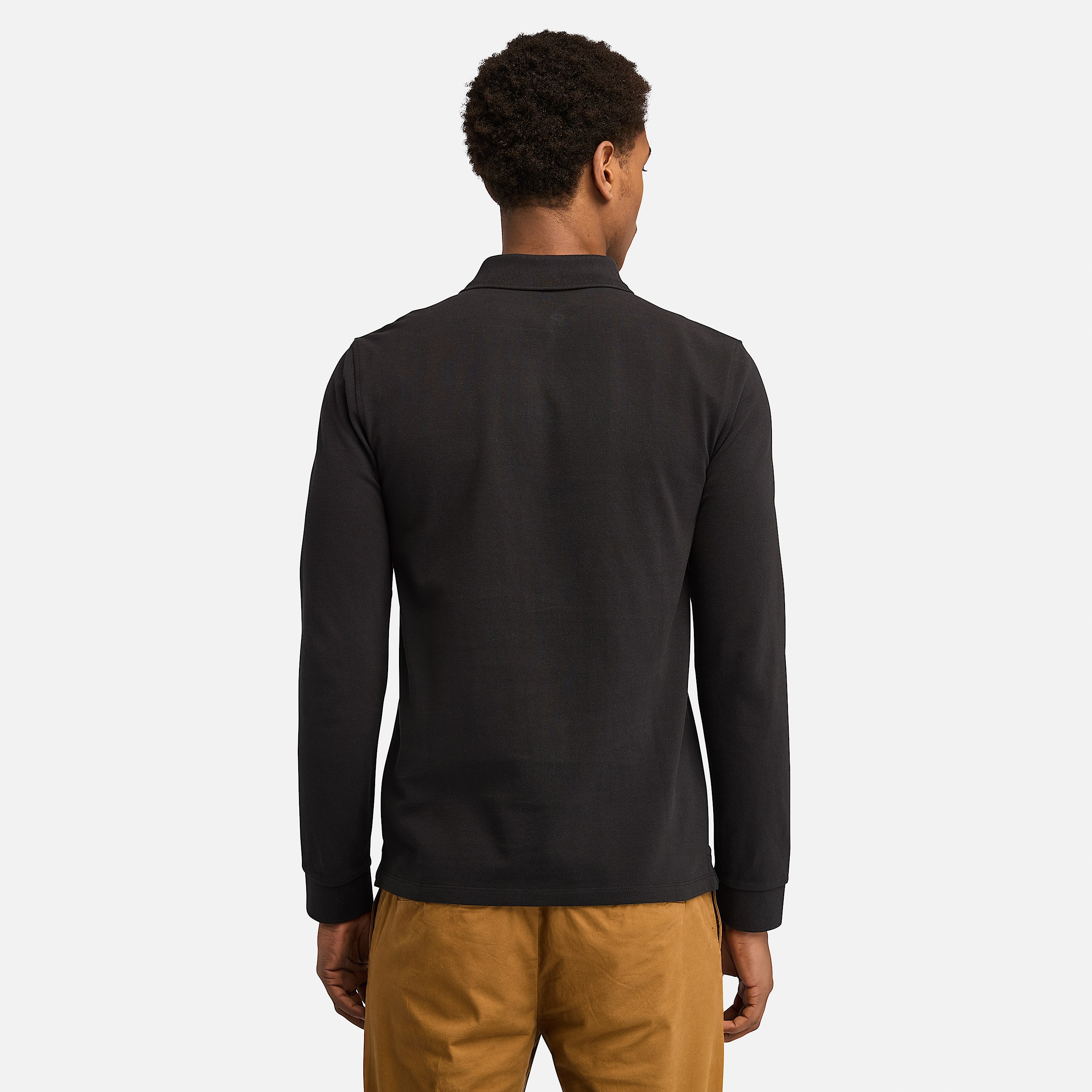 Millers River LongSleeve Pique Polo for Men in Black TBL Black ALT9