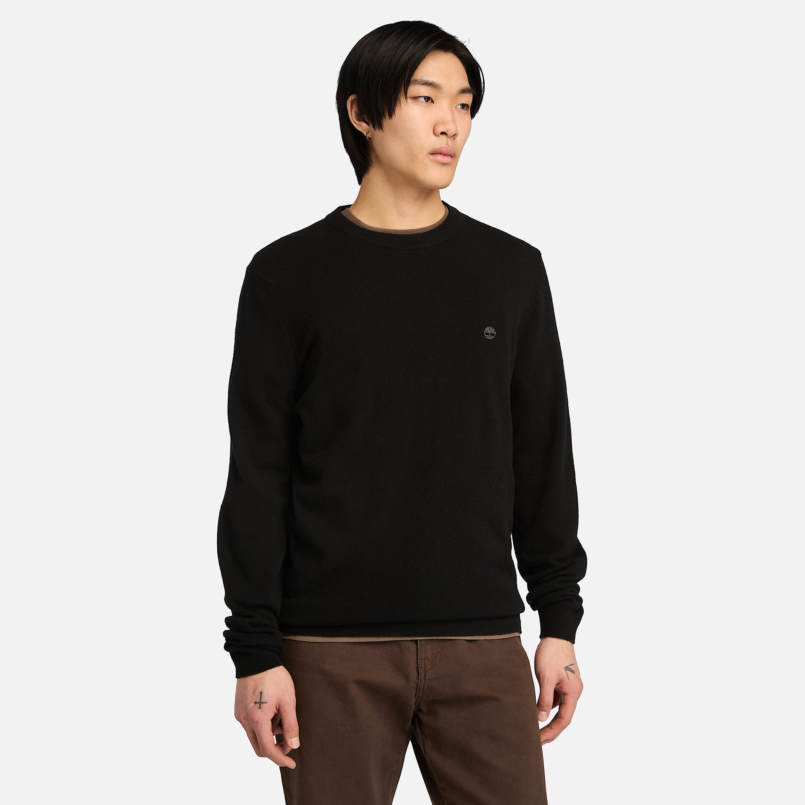 Pull en laine mrinos  col rond Cohas Brook Timberland pour homme en noir TBL noir HERO