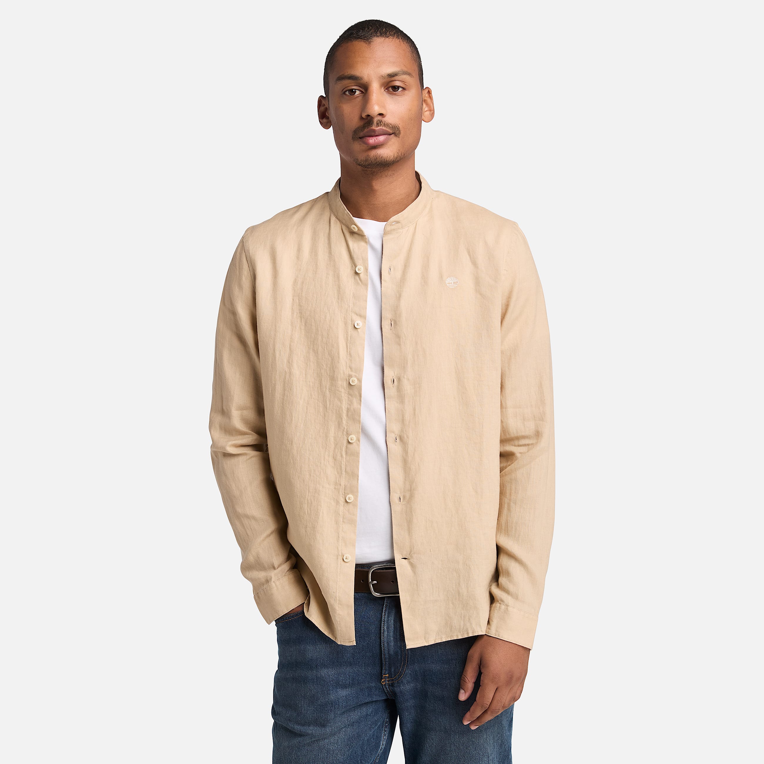 Chemise  col Mao en lin Mill Brook pour homme en beige TBL beige HERO