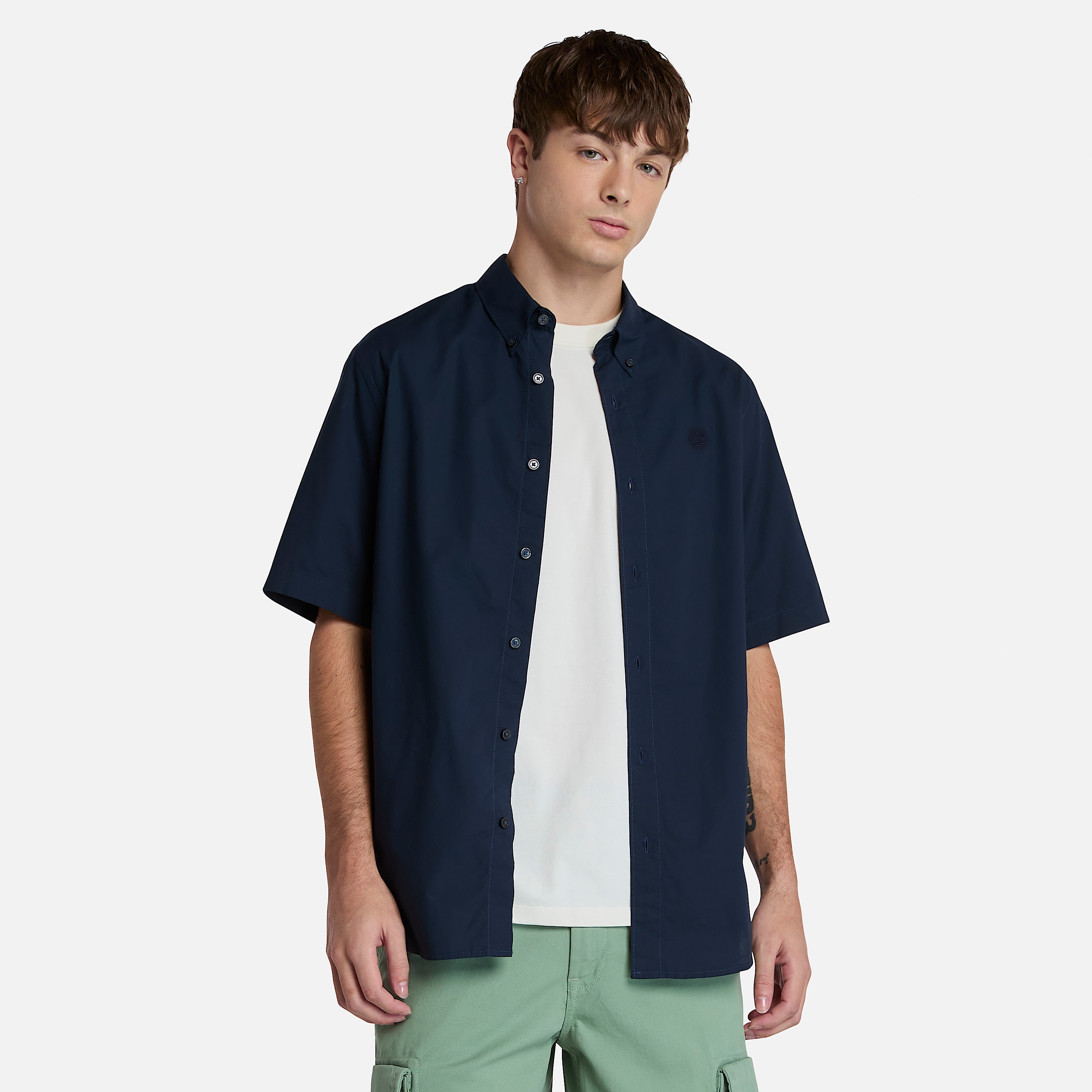 Short Sleeve Stretch Poplin Shirt fr herr i Mrkbl TBL Bl ALT1