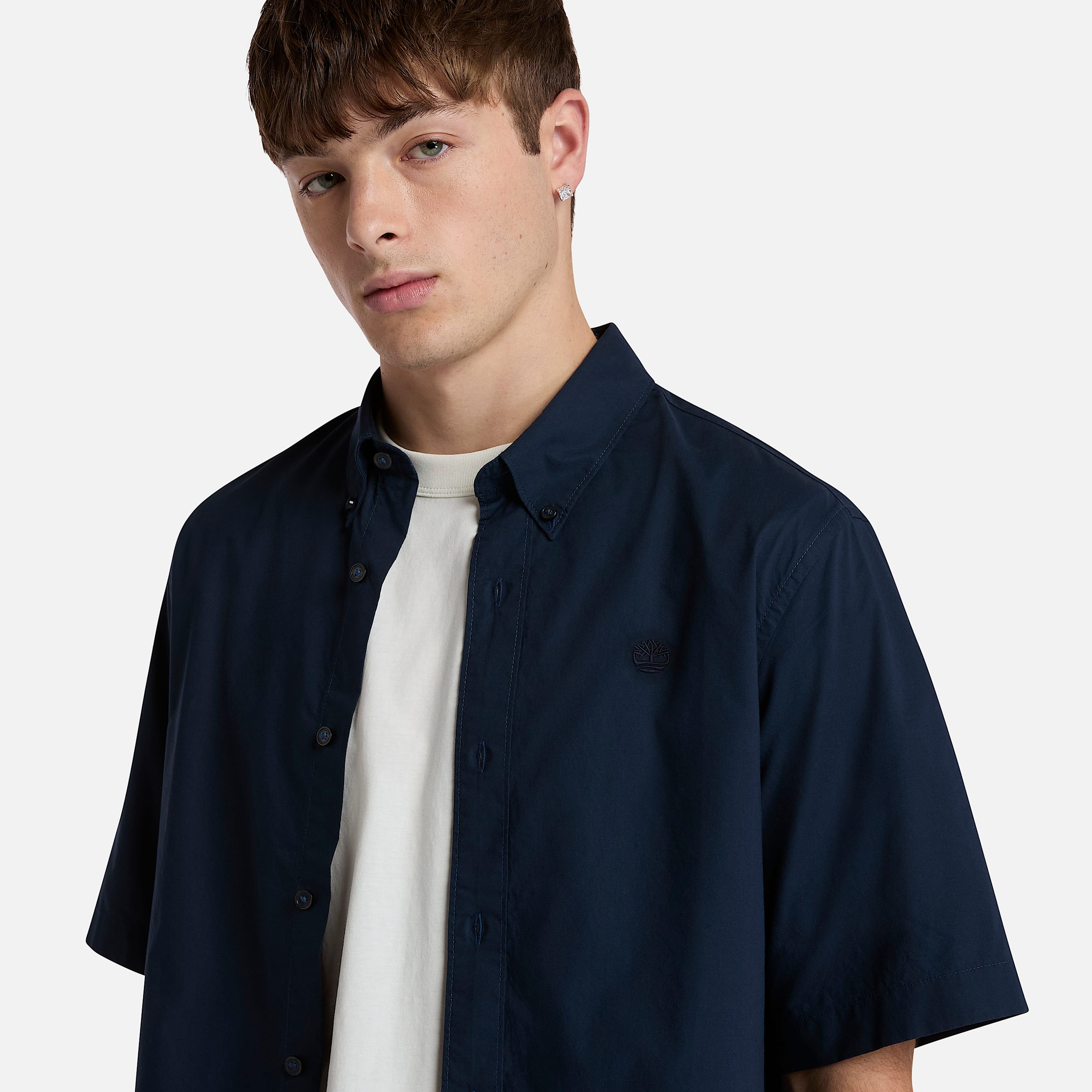 Short Sleeve Stretch Poplin Shirt fr herr i Mrkbl TBL Bl ALT2