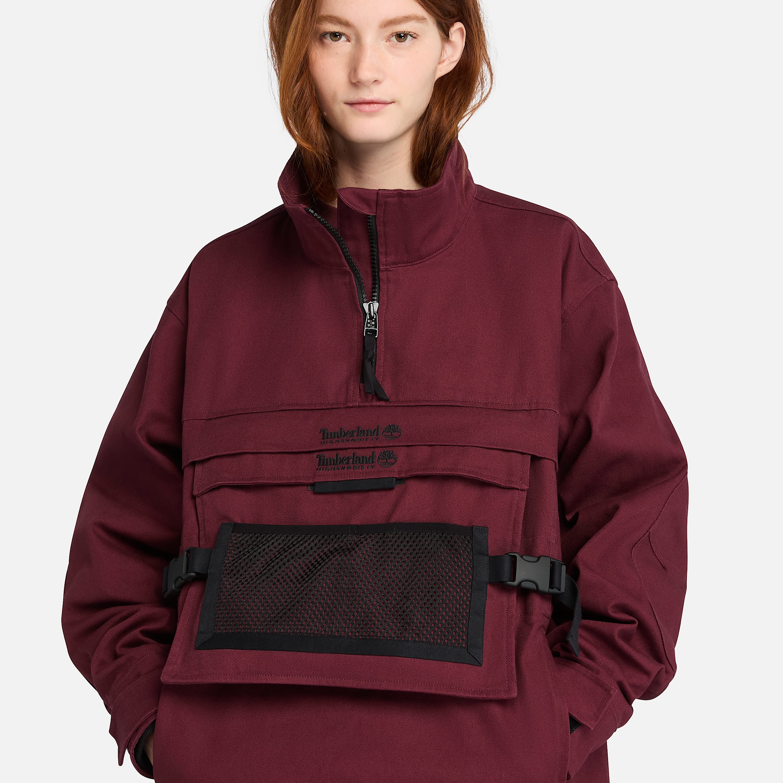 Timberland und HIGHSNOBIETY Pulloverjacke mit verstaubarer Aufbewahrungsmglichkeit in Burgunderrot TBL Burgunderrot ALT3