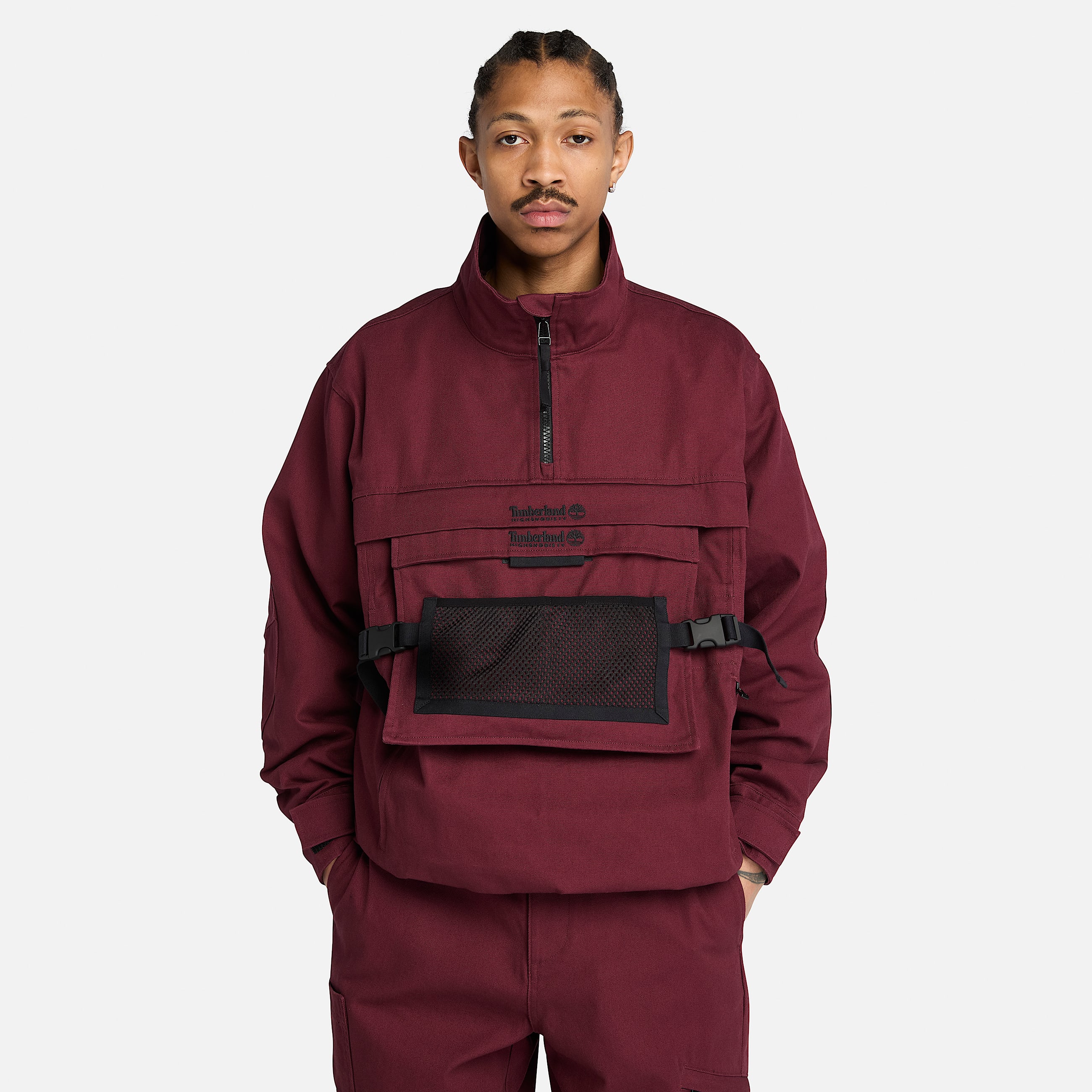 Timberland und HIGHSNOBIETY Pulloverjacke mit verstaubarer Aufbewahrungsmglichkeit in Burgunderrot TBL Burgunderrot ALT2