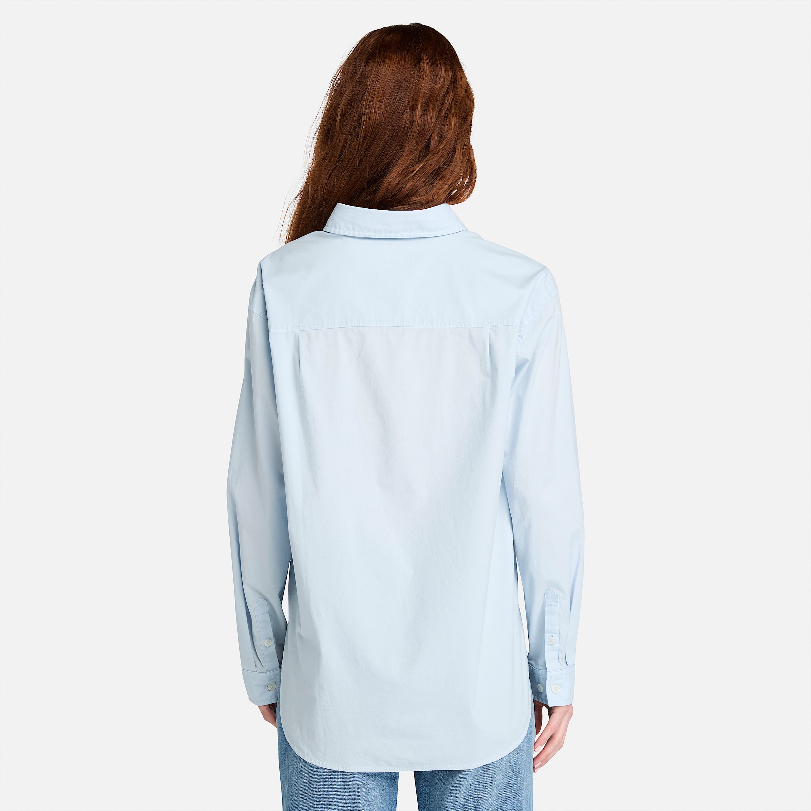 Camisa de manga larga de popelina para mujer en azul claro TBL azul ALT9