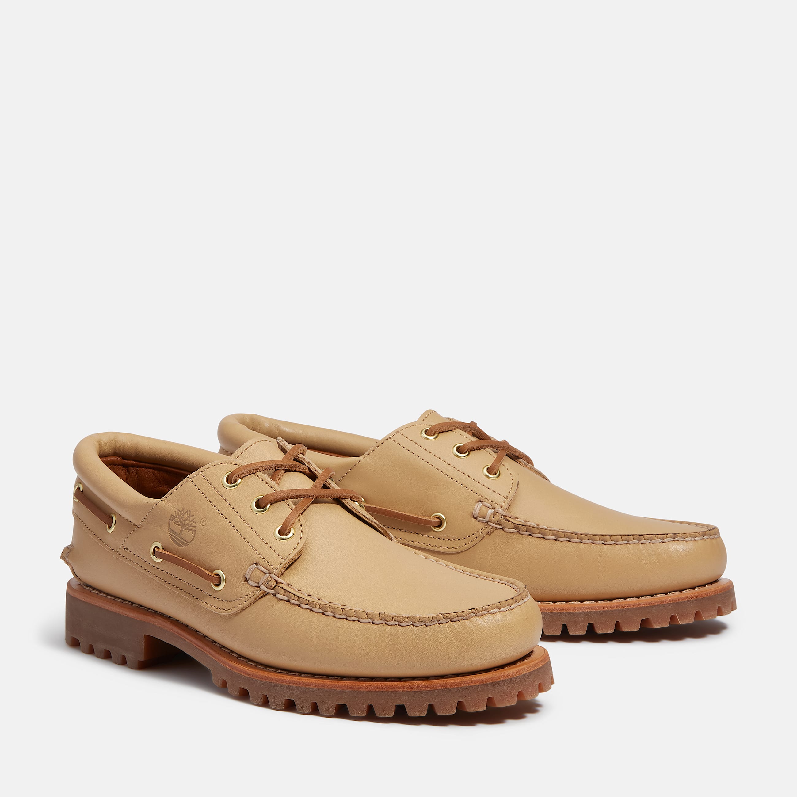 Chaussure bateau Founder cousue main  3 illets et semelle crante pour homme en beige TBL beige ALT4