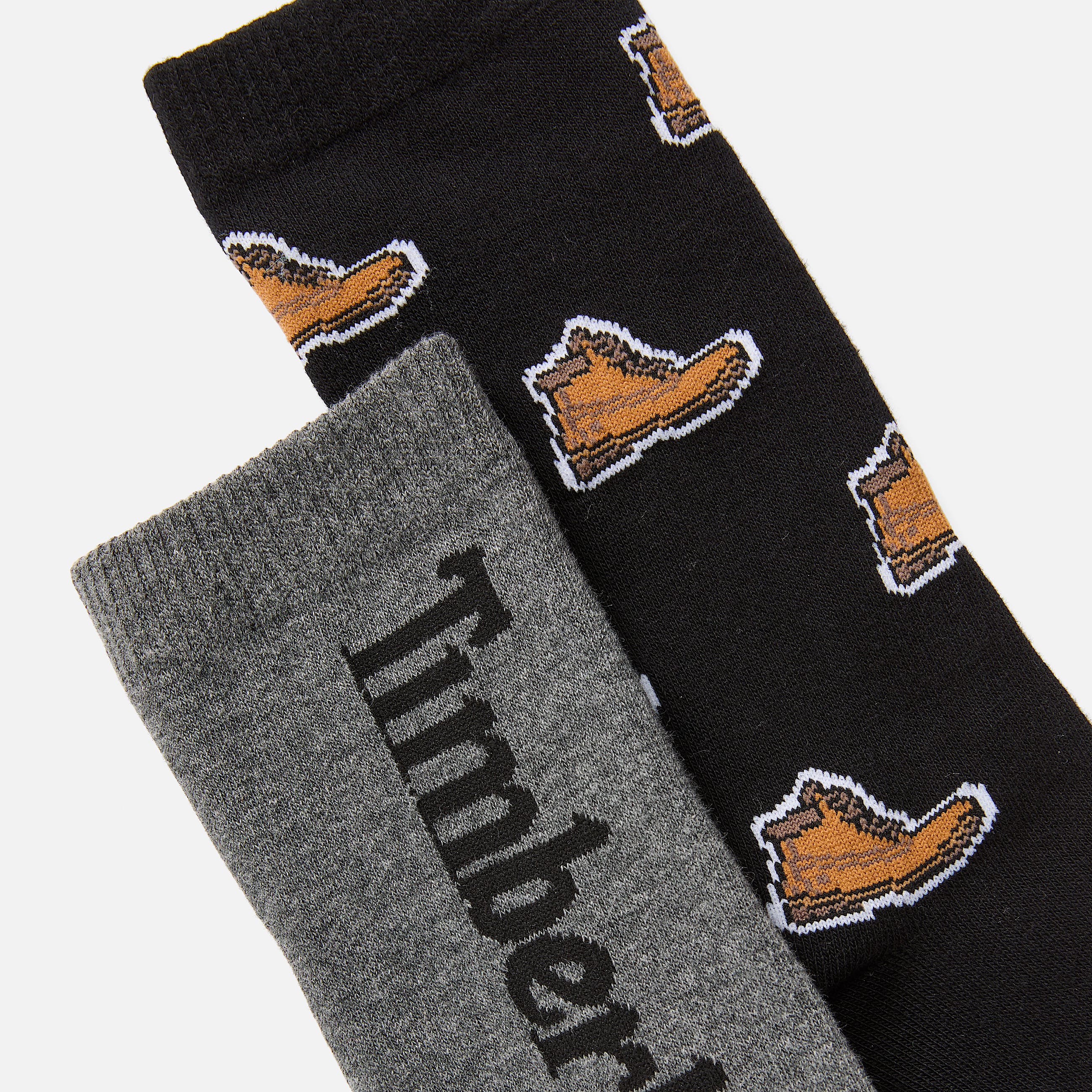 Timberland 2Pack AllOver Boot Print Crew Sock in Black TBL Black ALT1