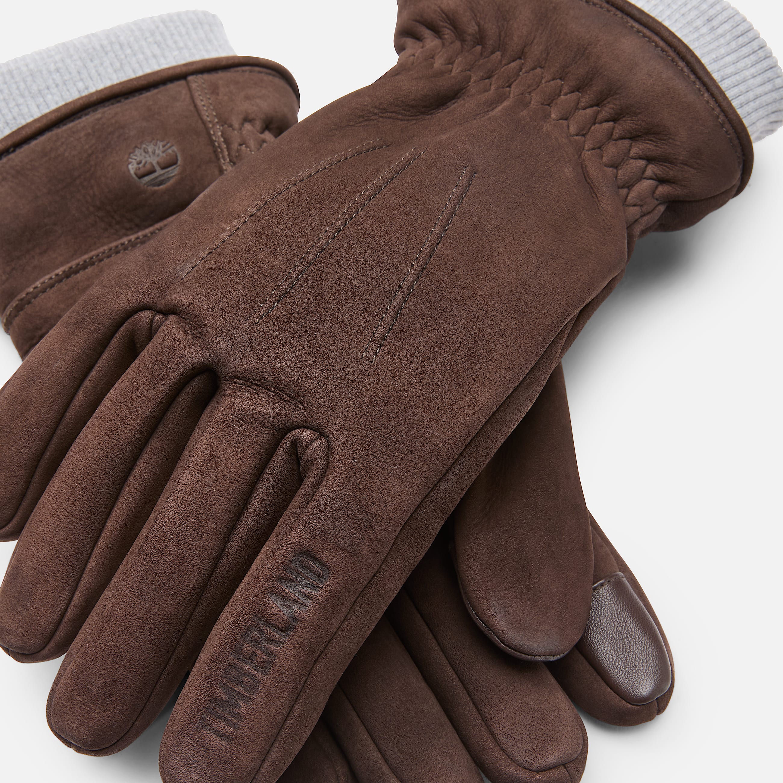 Leather Glove with Rib Knit in Brown TBL Brown ALT1