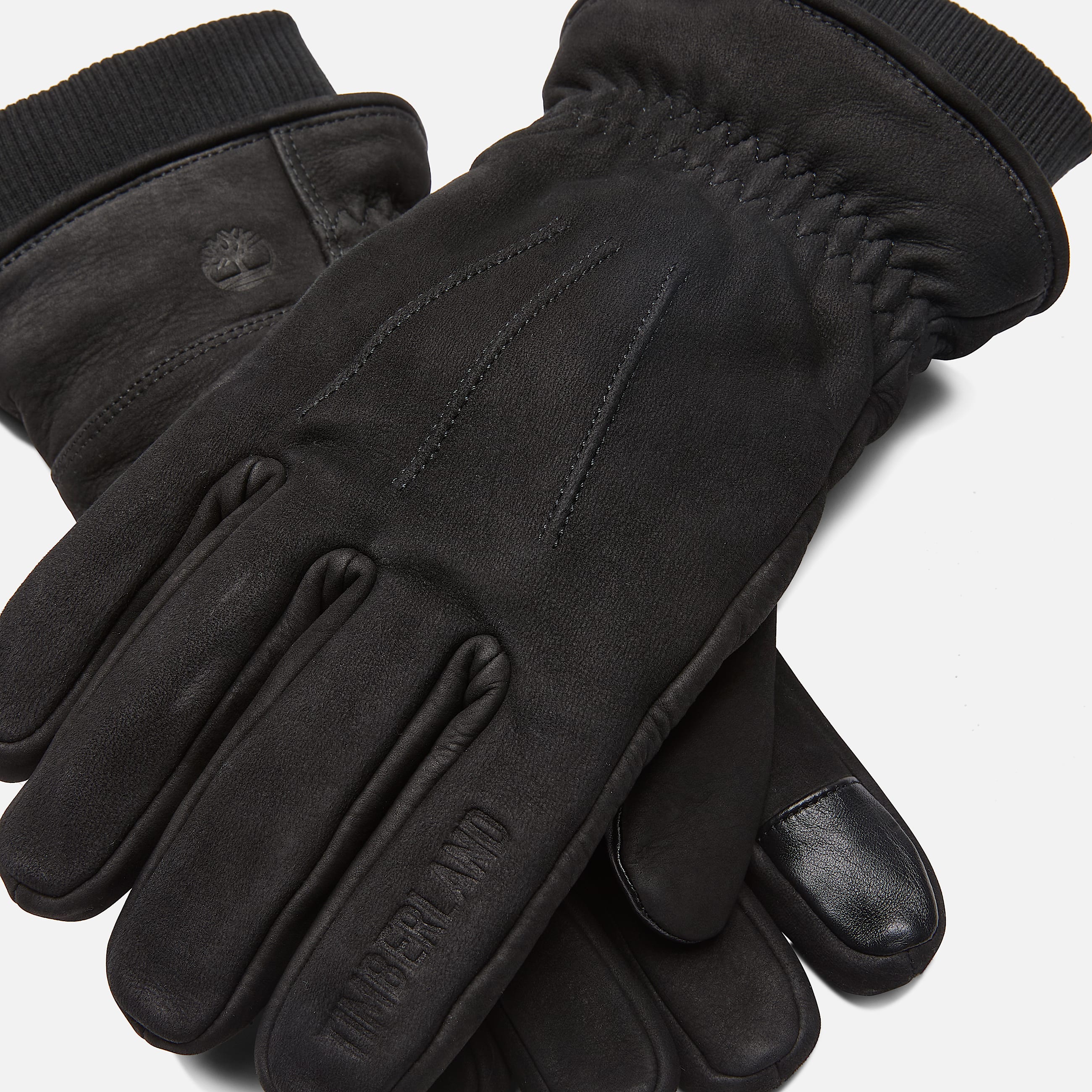 Leather Glove with Rib Knit in Black TBL Black ALT1