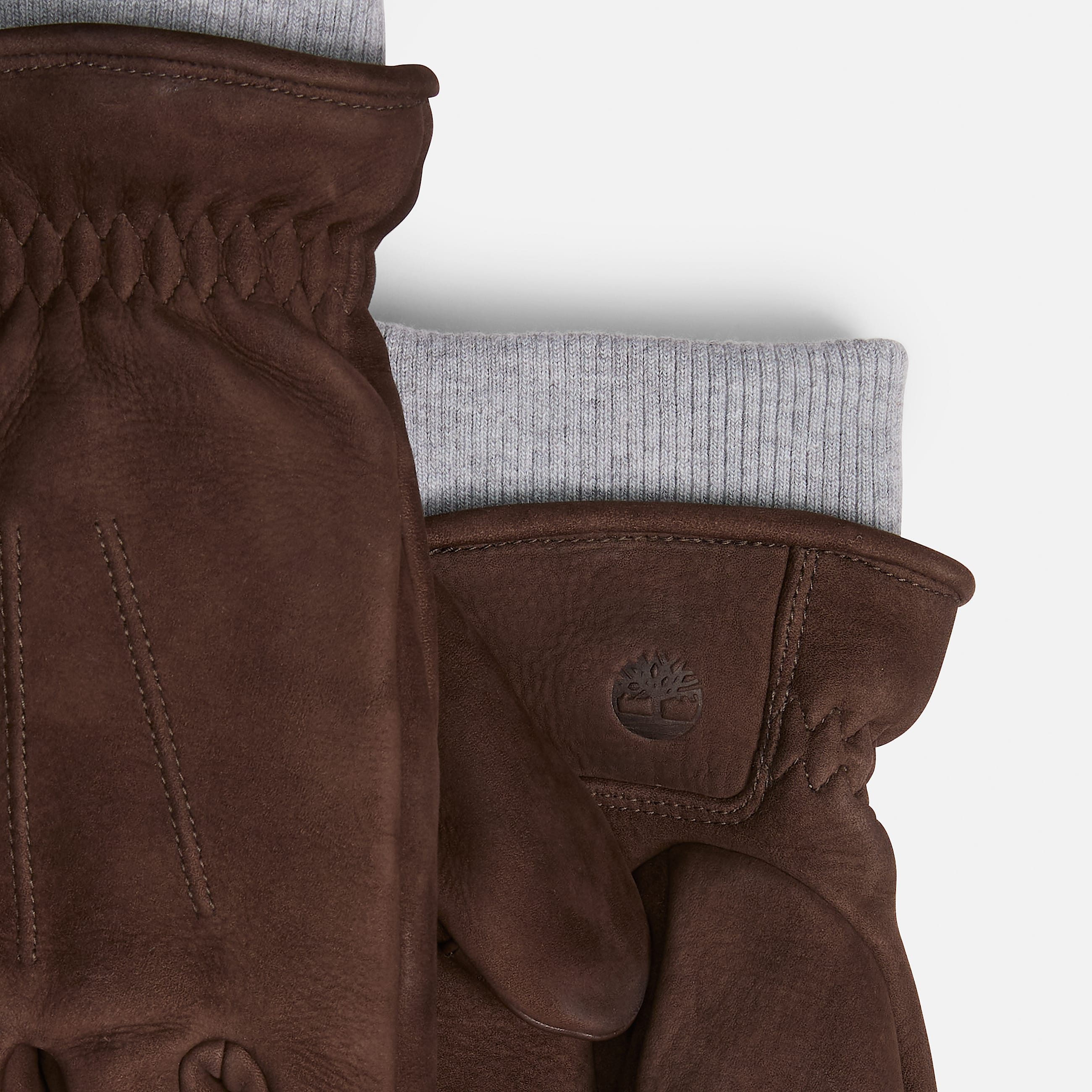 Leather Glove with Rib Knit in Brown TBL Brown ALT2