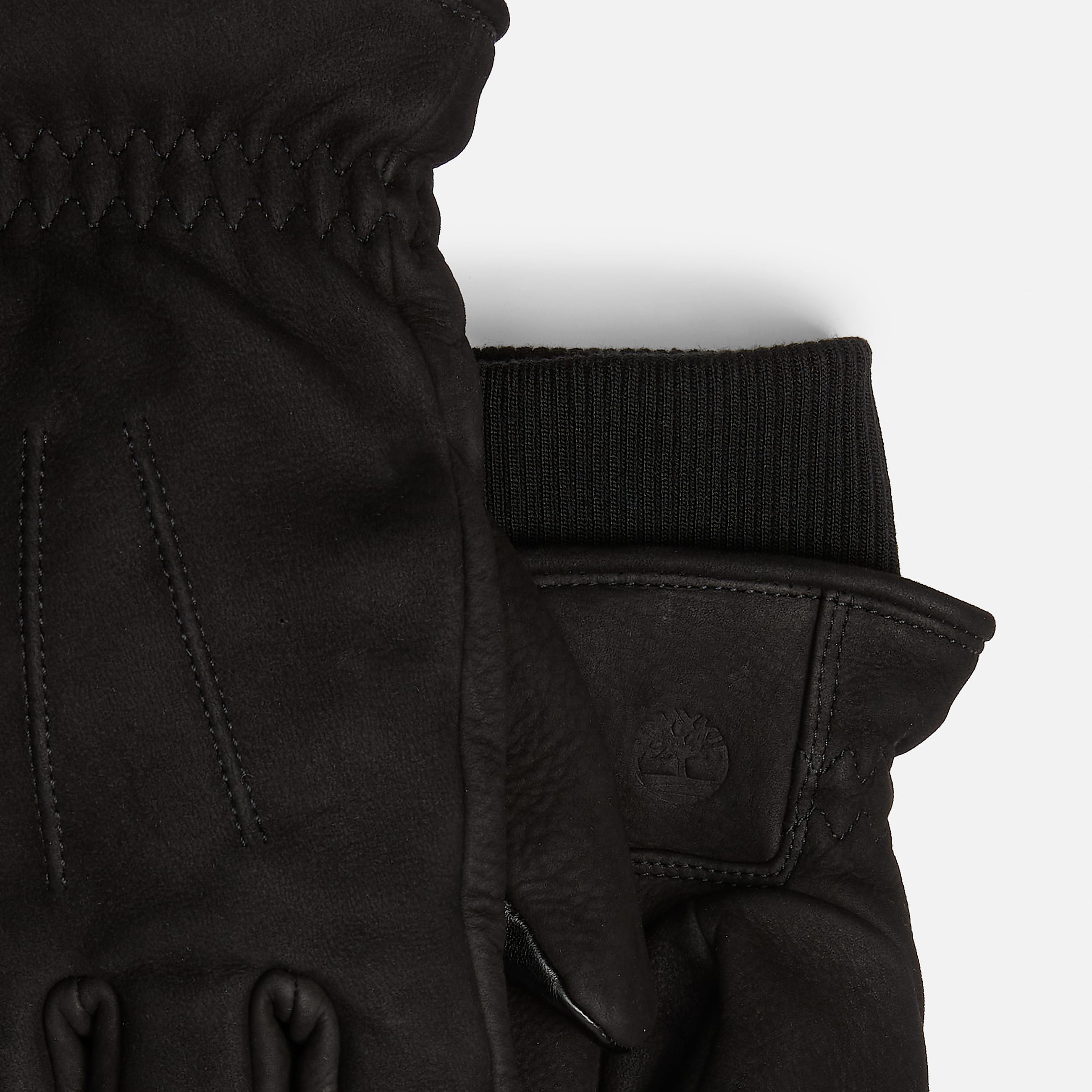 Leather Glove with Rib Knit in Black TBL Black ALT2
