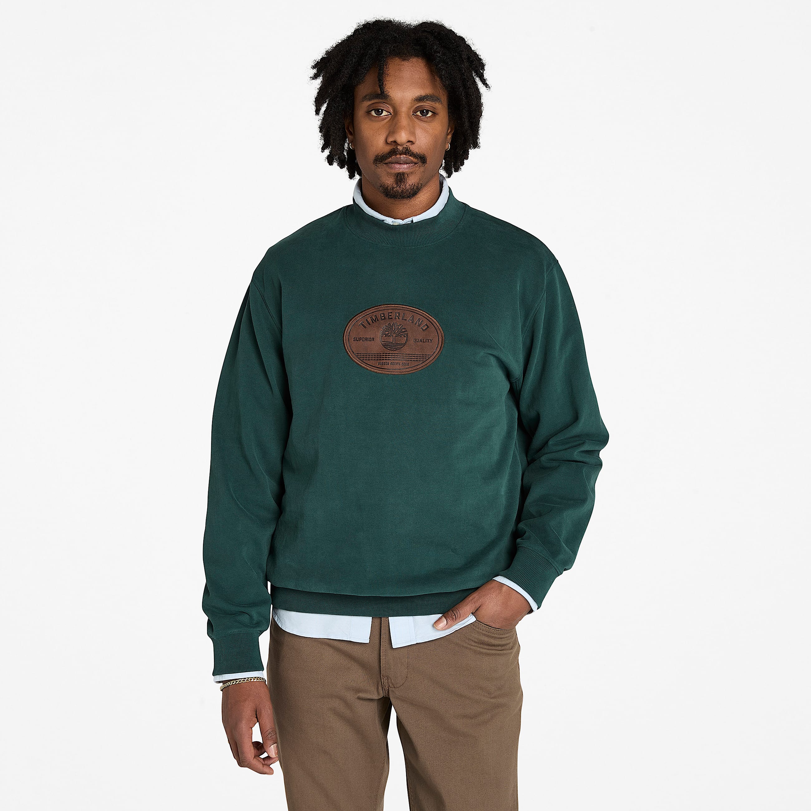 Sweat avec cusson en cuir pour homme en vert fonc TBL Verte HERO