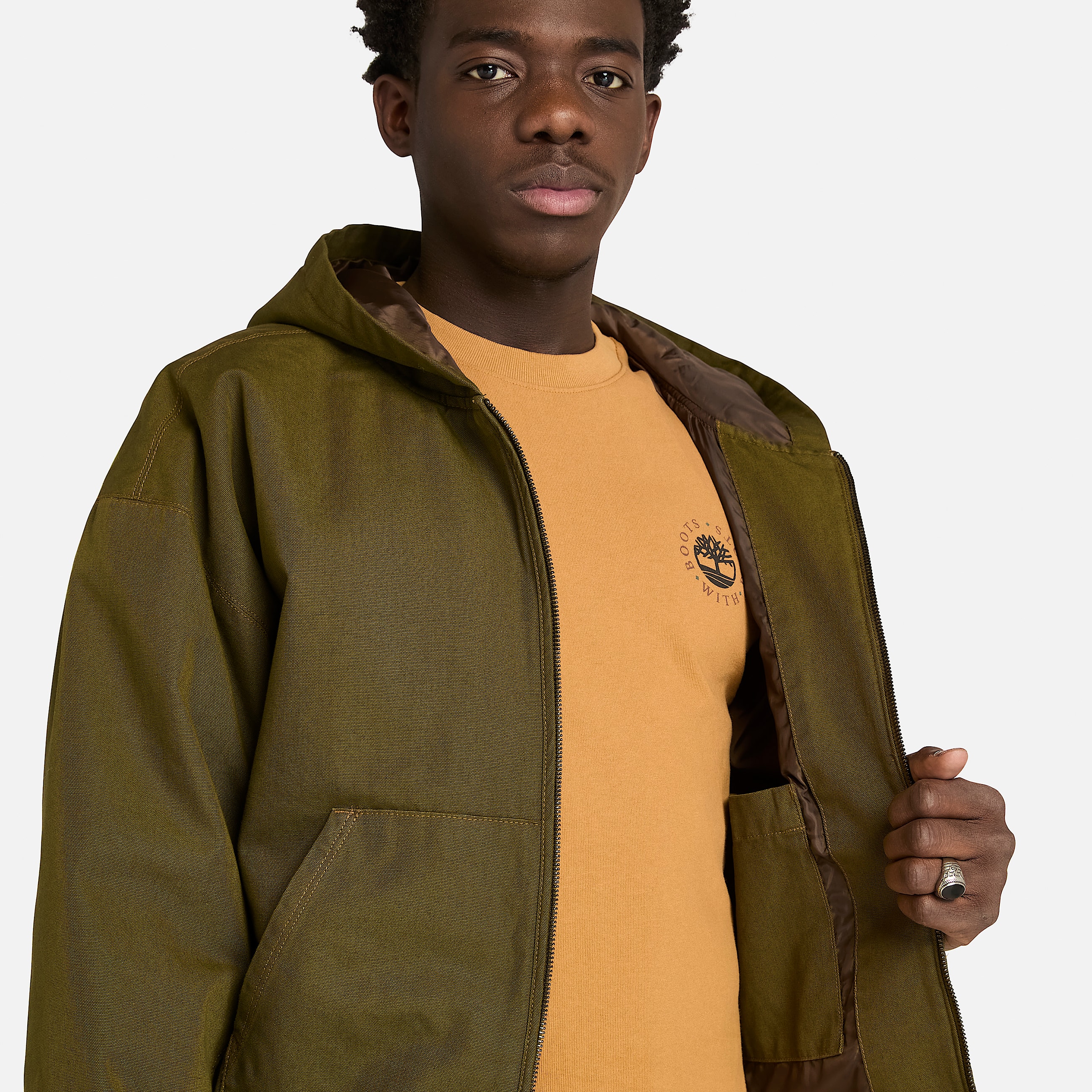 All Gender Washed Duck Canvas Hooded Bomber in Dark Green TBL Green ALT3