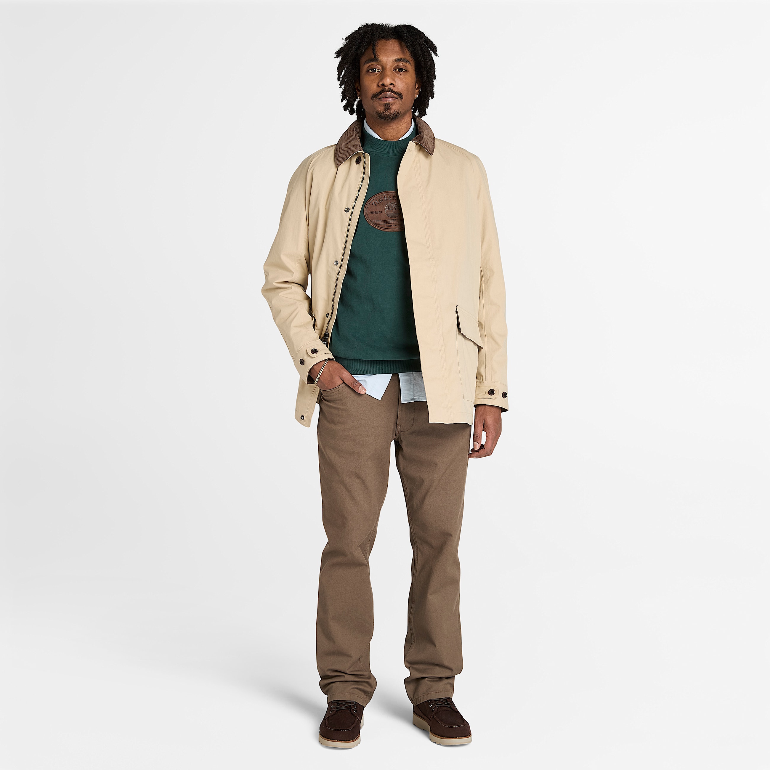 Sweat avec cusson en cuir pour homme en vert fonc TBL Verte ALT1