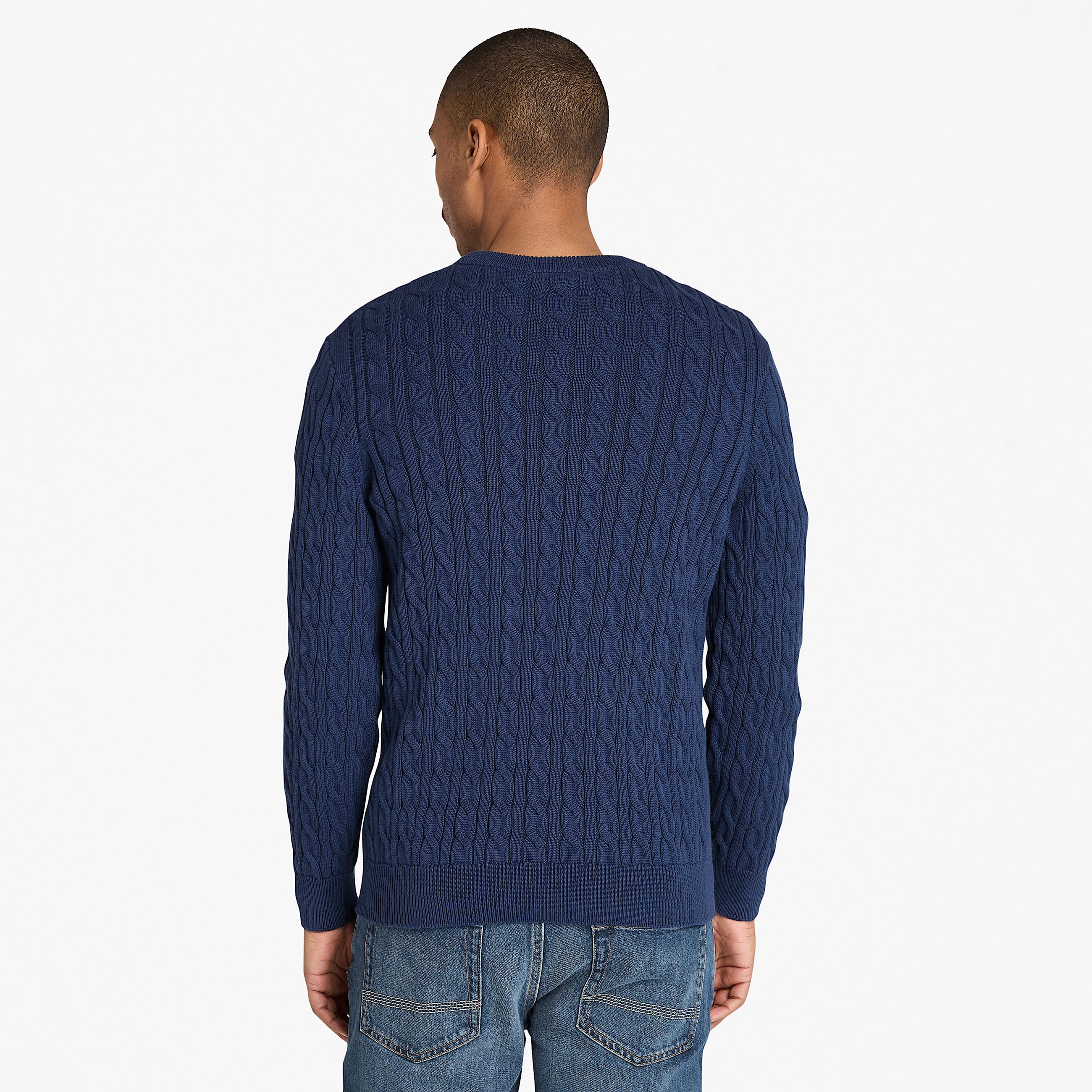 Pull  col rond en maille torsade Williams River pour homme en bleu fonc TBL bleu ALT9