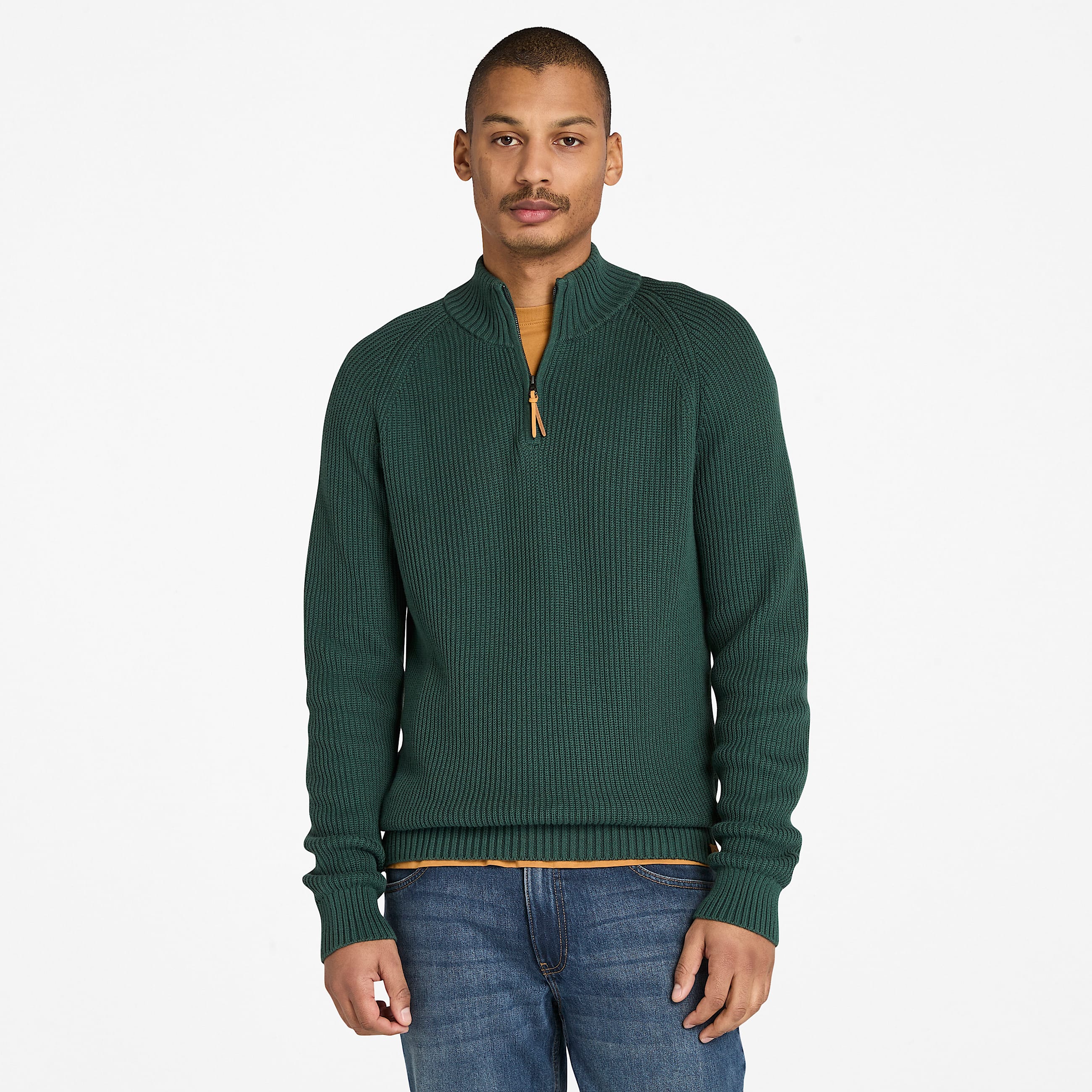 Pull textur  col zipp Williams River pour homme en vert fonc TBL Verte HERO