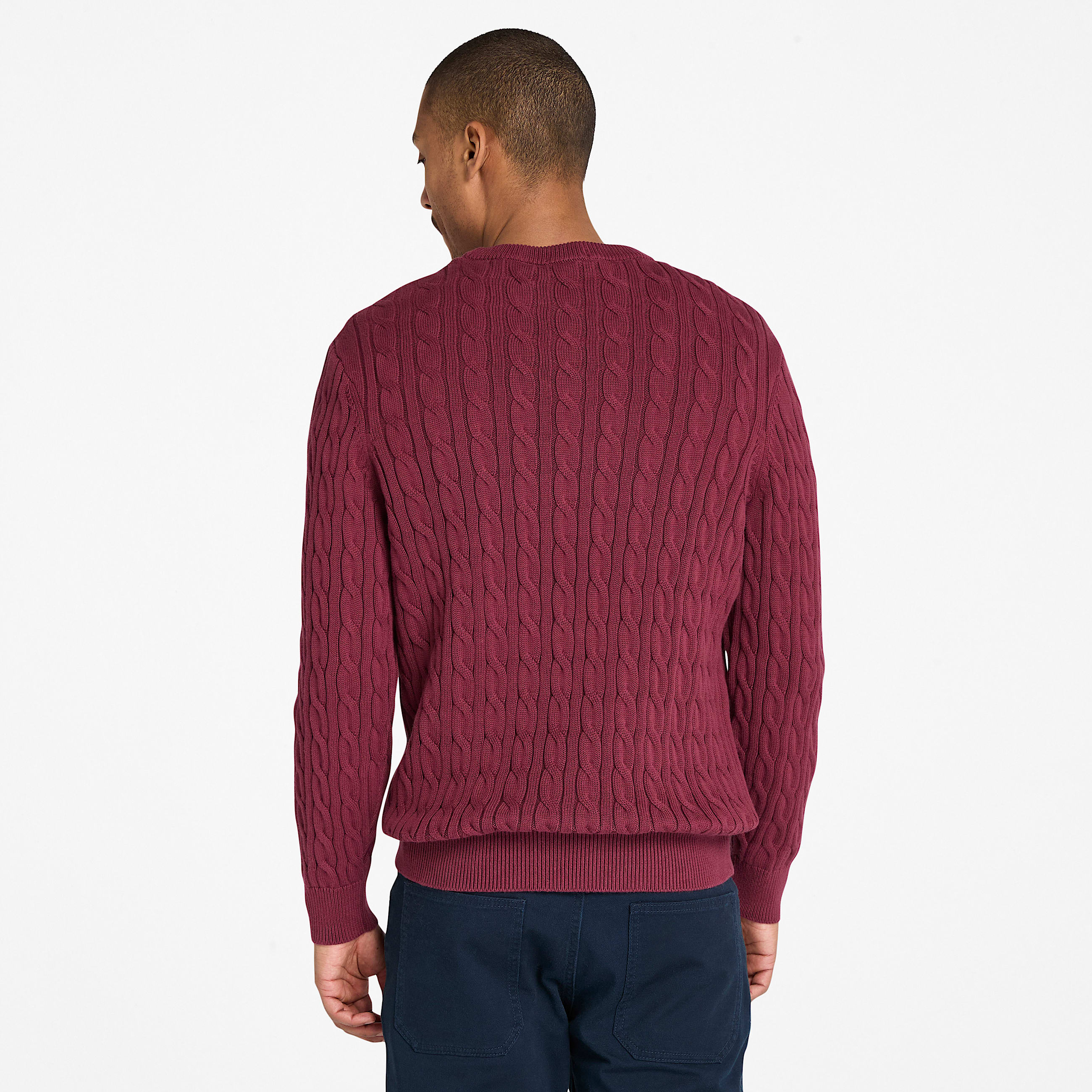 Williams River Crewneck Cableknit Jumper for Men in Burgundy TBL Burgundy ALT9