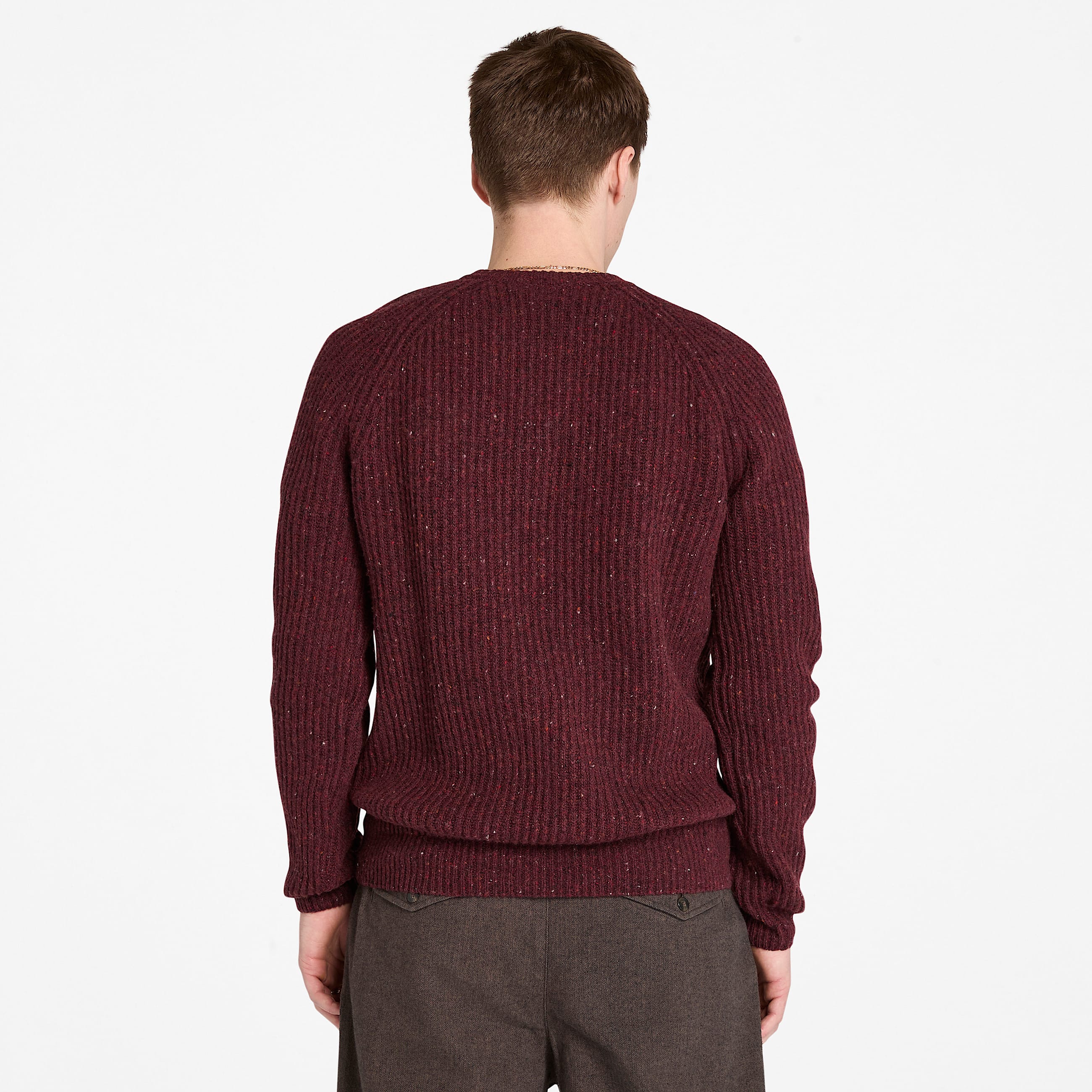 Chunky Yarn Crewneck Jumper for Men in Burgundy TBL Burgundy ALT9