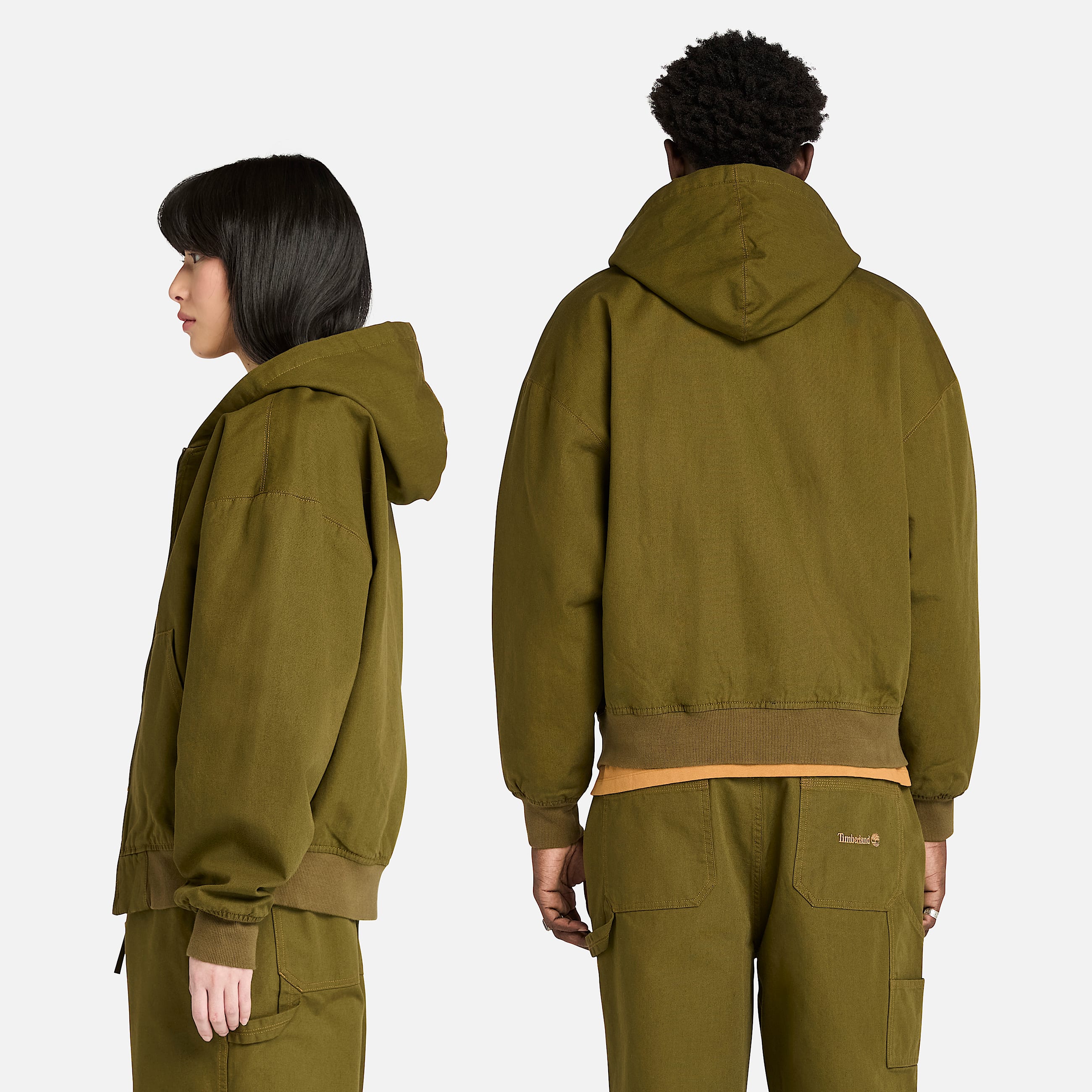 All Gender Washed Duck Canvas Hooded Bomber in Dark Green TBL Green ALT1