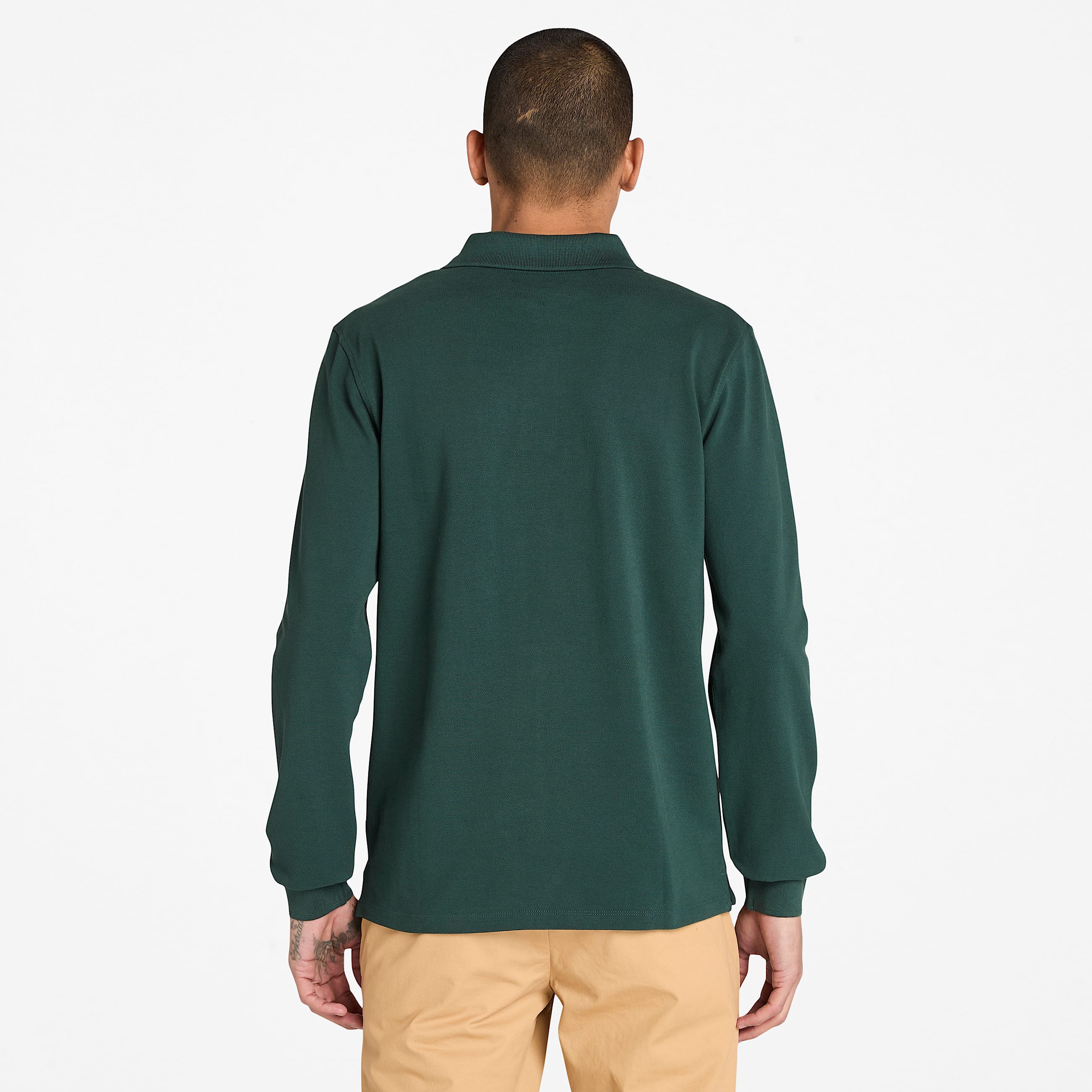 Millers River LongSleeve Pique Polo for Men in Dark Green TBL Green ALT9