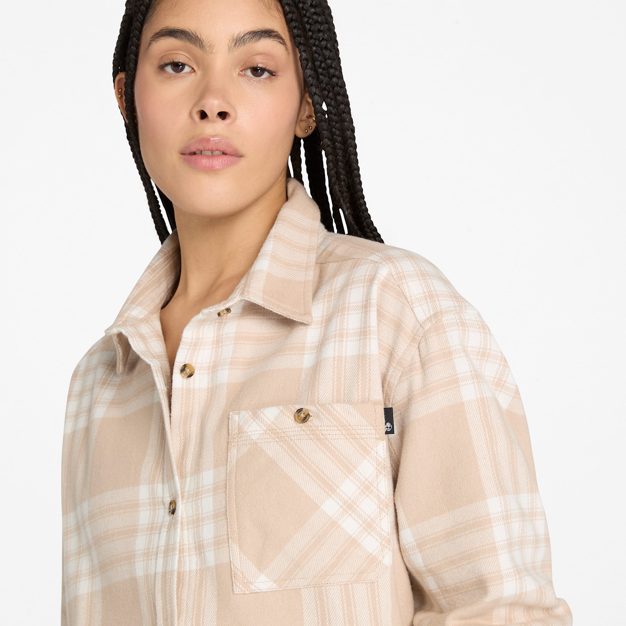 Midweight Flannel Pocket Shirt for Women in Beige TBL Beige ALT2