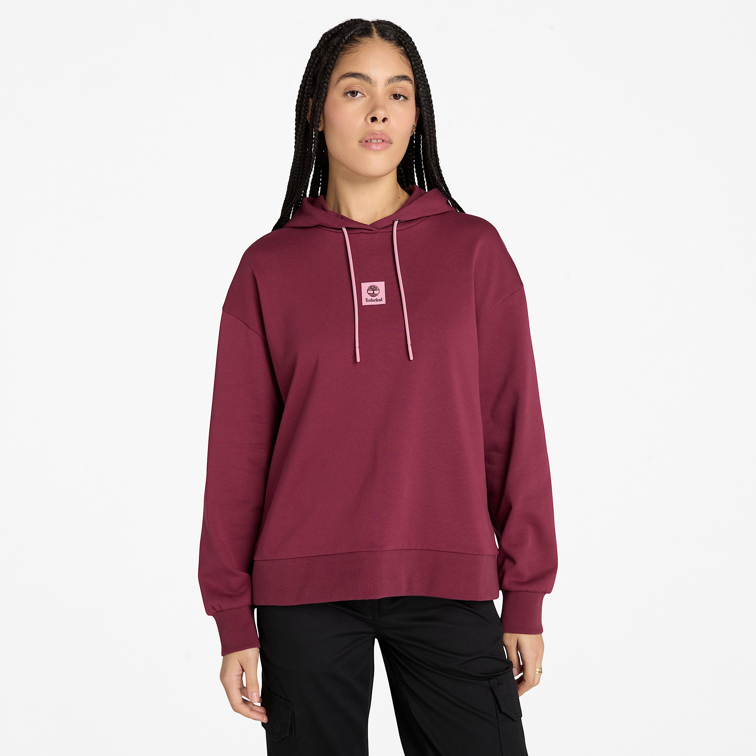Stack Logo Loopback Hoodie for Women in Burgundy TBL Burgundy HERO