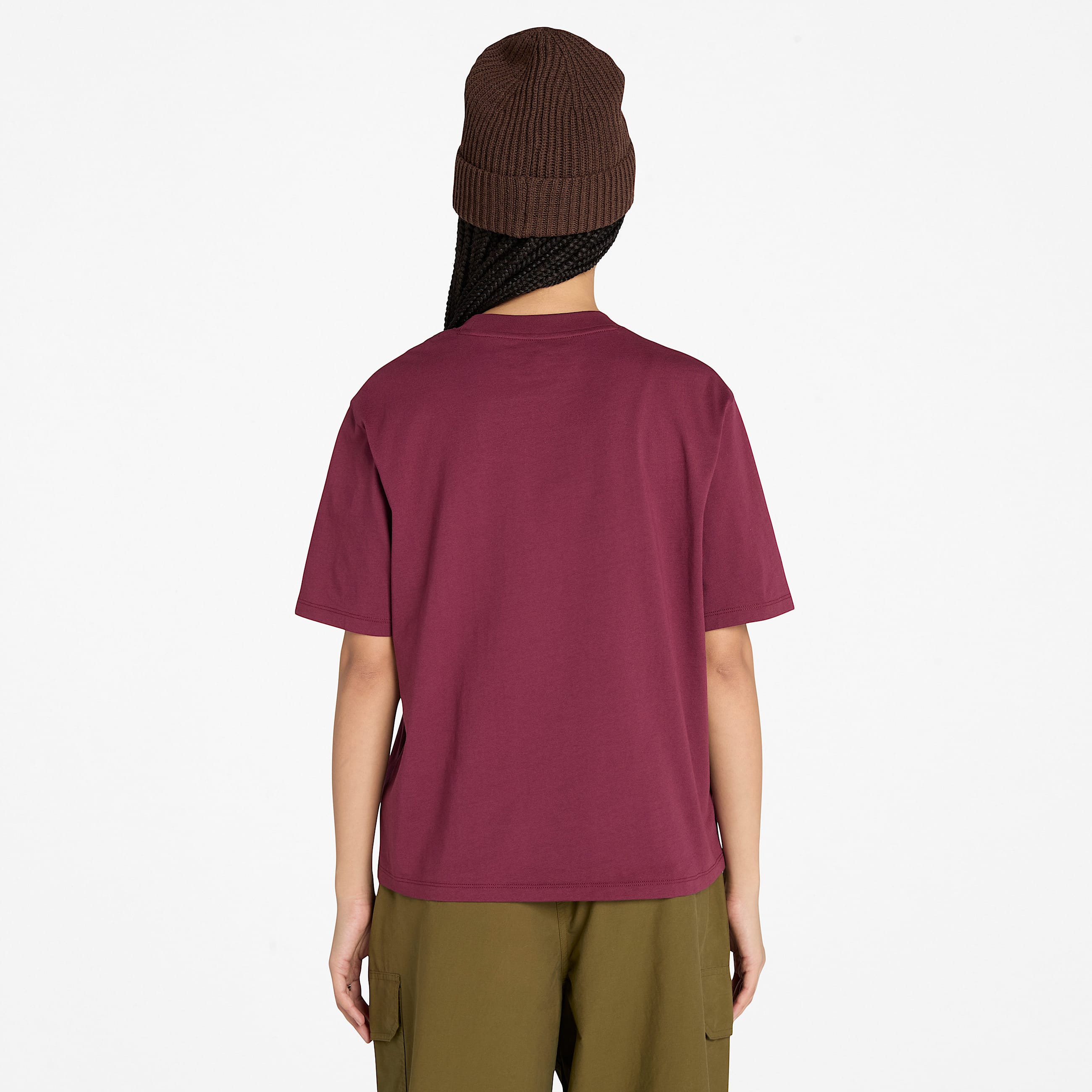 Timberland Stack Logo ShortSleeve TShirt for Women in Burgundy TBL Burgundy ALT9