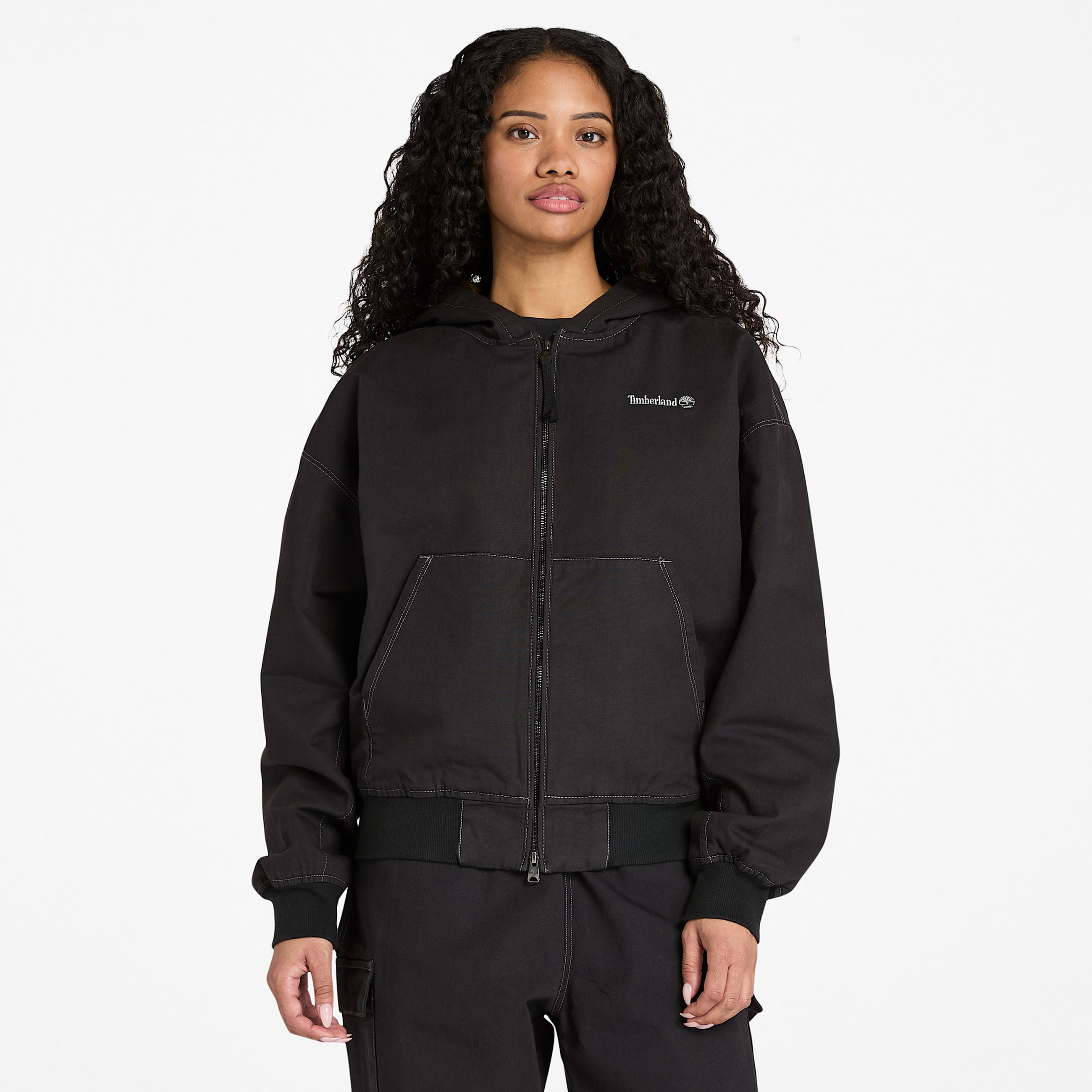 All Gender Bomberjacke aus gewaschenem DuckCanvas mit Kapuze in Schwarz TBL Schwarz ALT2