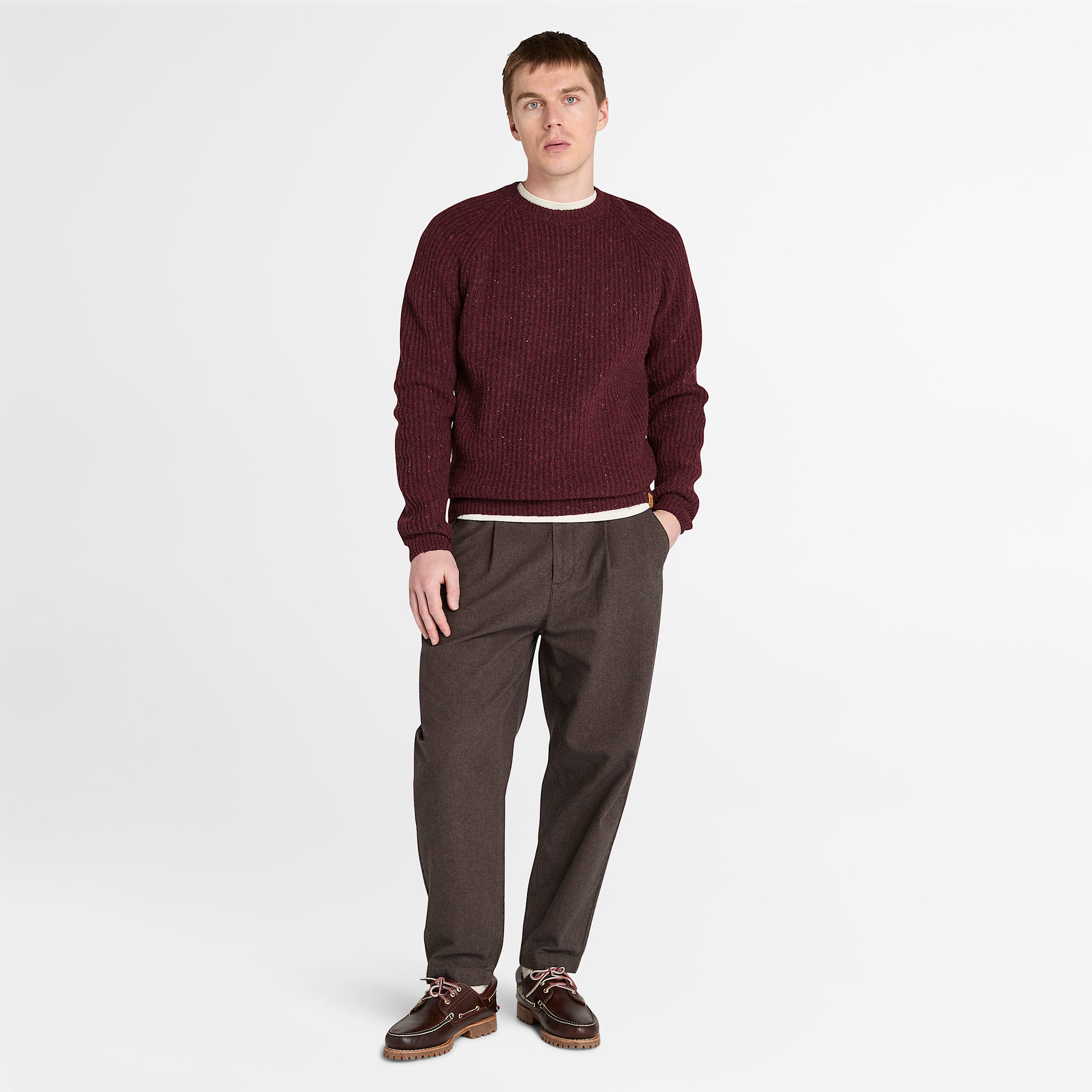 Chunky Yarn Crewneck Jumper for Men in Burgundy TBL Burgundy ALT1