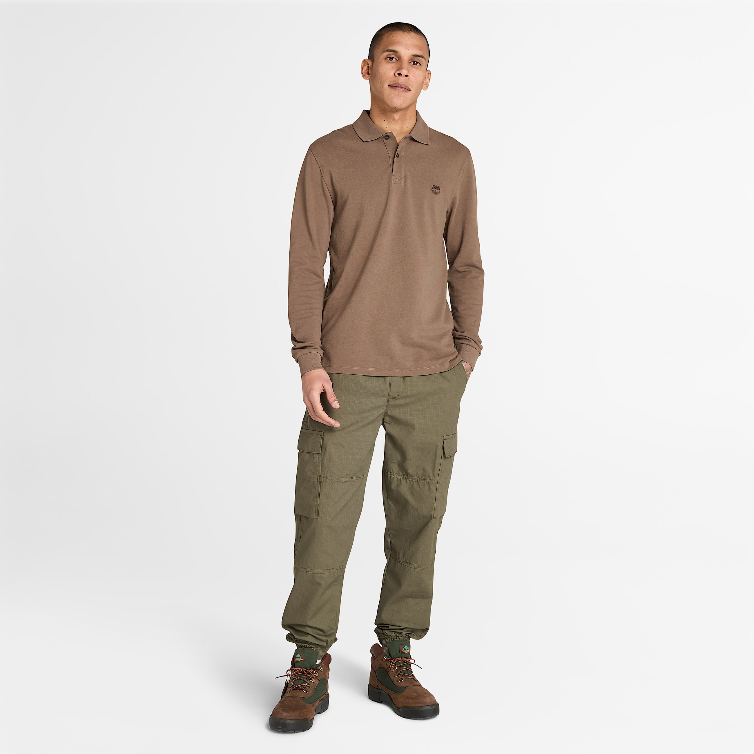 Millers River LongSleeve Pique Polo for Men in Brown TBL Brown ALT1