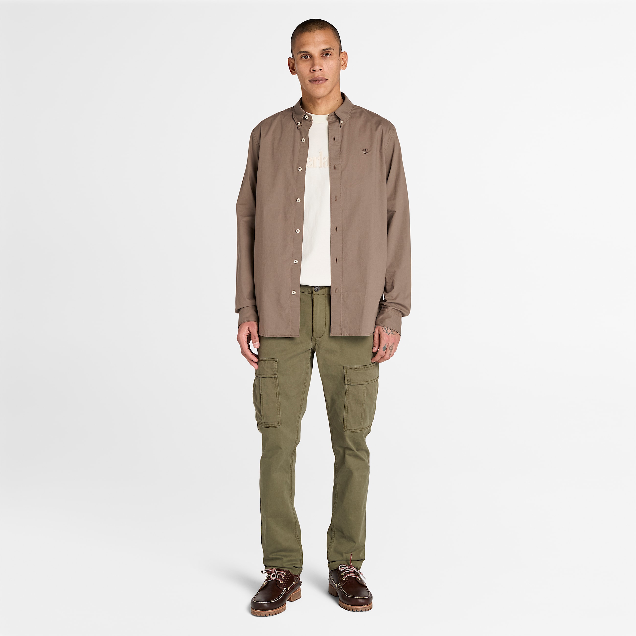 LongSleeve Stretch Poplin Shirt for Men in Brown TBL Brown ALT1