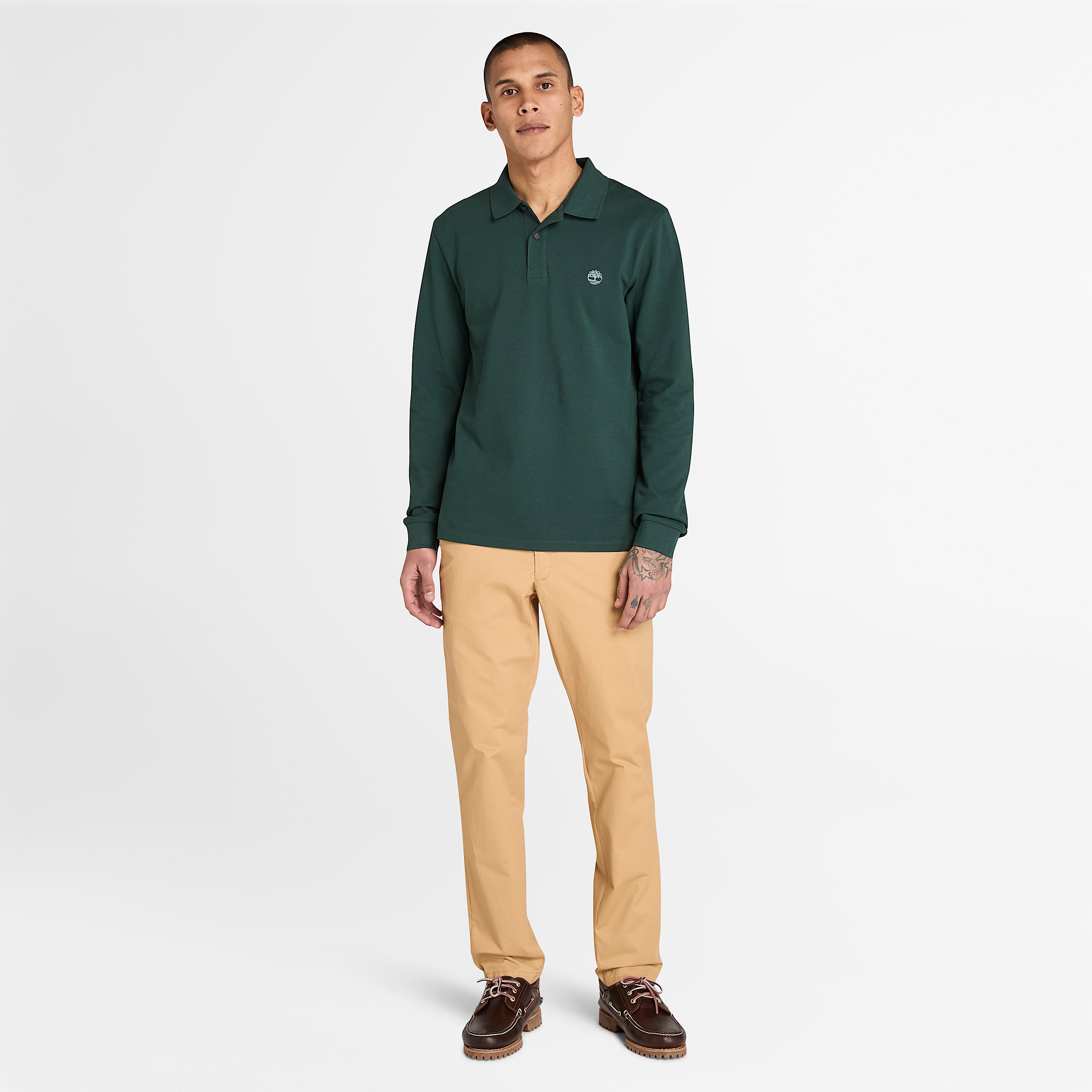 Millers River LongSleeve Pique Polo for Men in Dark Green TBL Green ALT1