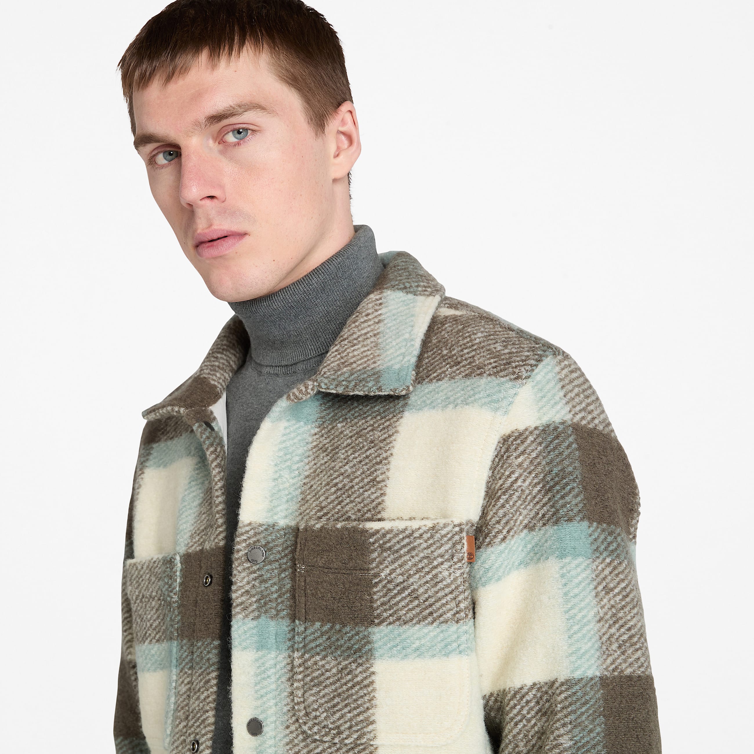 Wool Blend Shacket for Men in White TBL White ALT2