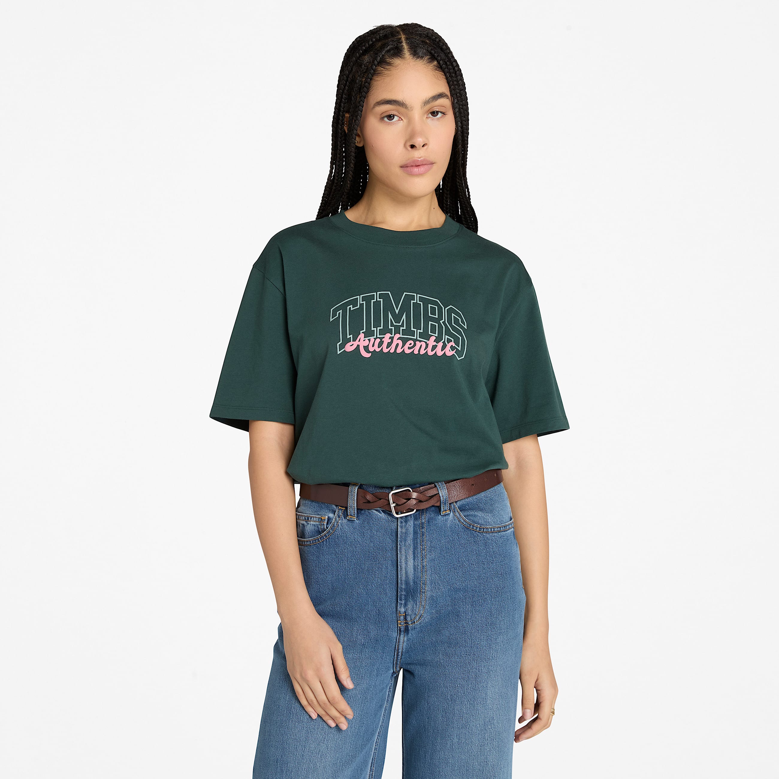 Tshirt Timberland Varsity Graphic  manches courtes pour femme en vert fonc TBL Verte HERO